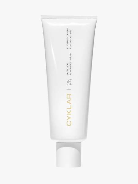 Cyklar Lactic Acid Foaming Body Polish in branded tube component on a light gray background